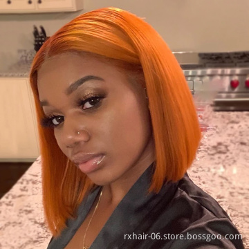 Hot Sale Brazilian Hair Cuticle Aligned Bob Lace Human Hair Wig,13X4 Lace Front Closure 350 Orange Color Wig For Black Women